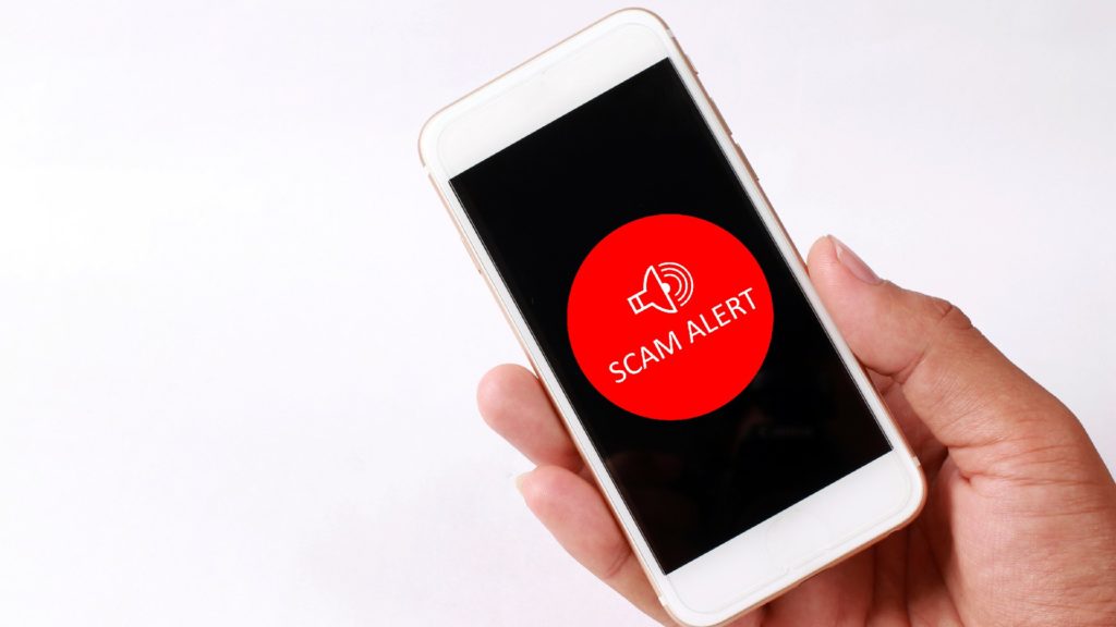 a scam alert displays on a smartphone